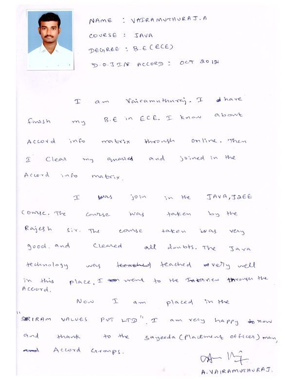 JAVA Student Testimonial