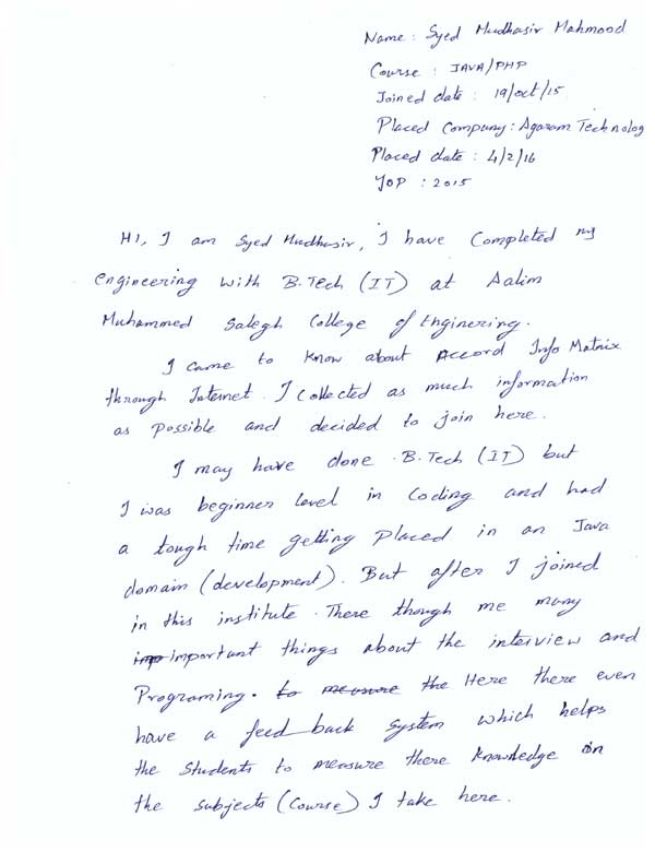 JAVA Student Testimonial