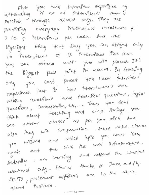 JAVA Student Testimonial