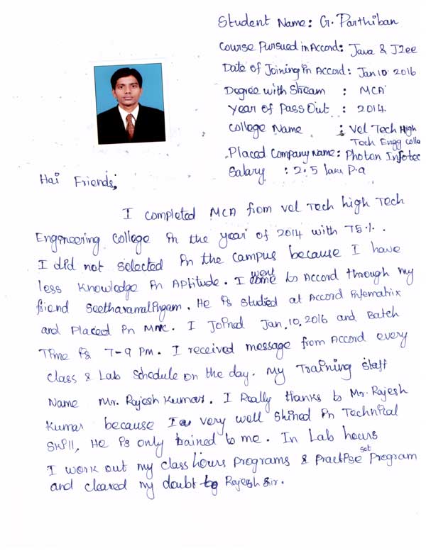 JAVA Student Testimonial