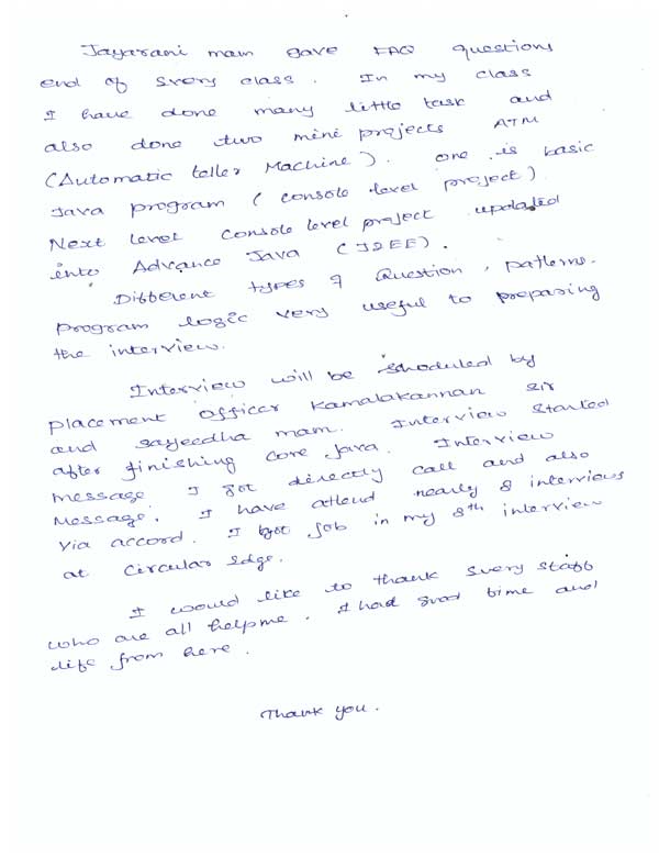 JAVA Student Testimonial