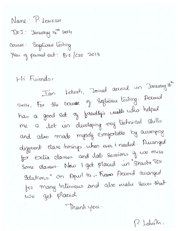 Testing Student Testimonial