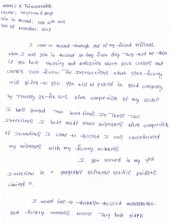 Testing Student Testimonial